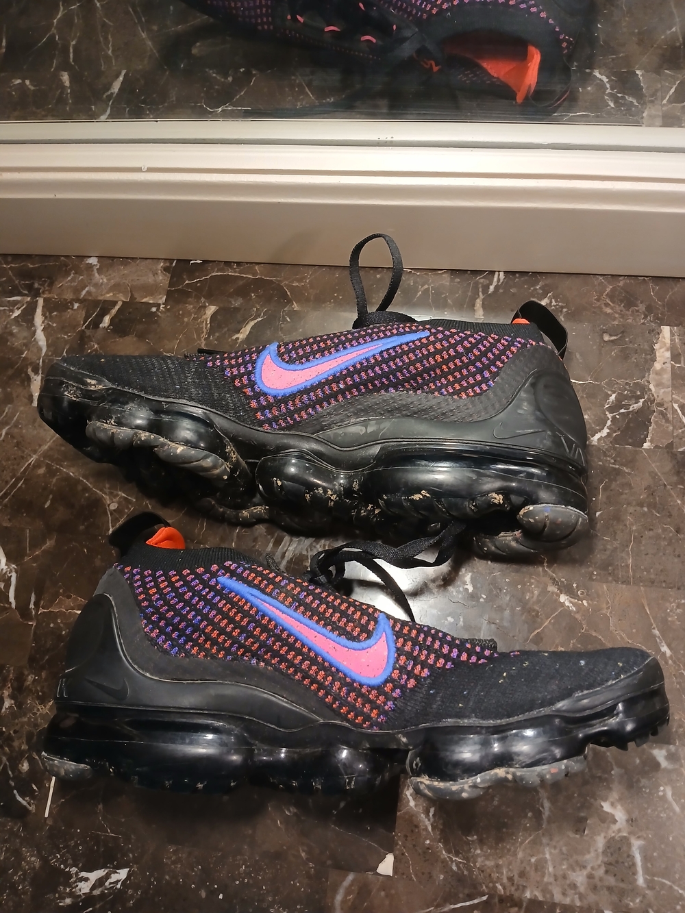 Nike VaporMax  Black Knit Sneakers with Purple, Pink & Orange Accents - Picture 2 of 9